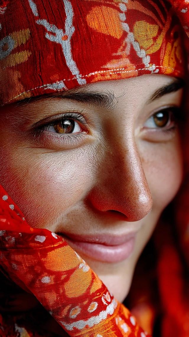 Kyrgyz Woman Close Up Portrait with Headscarf