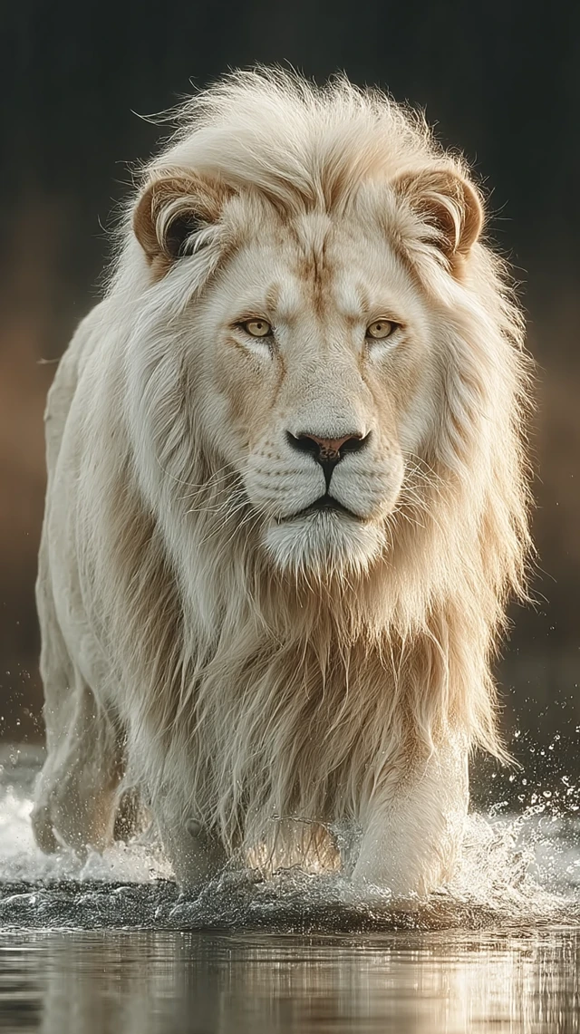 Majestic White Lion Walking on Water
