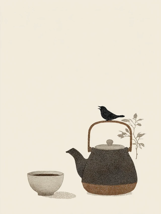 Japanese Teapot Illustration Ukiyo e Style
