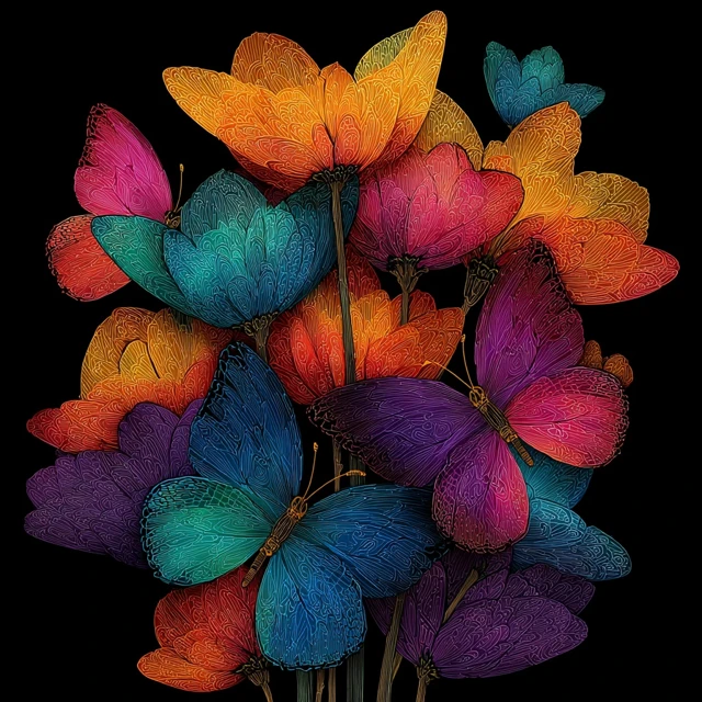 Butterflies Bouquet Cybernetic Futuristic Art