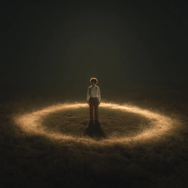 Man in Spotlight Contemplative Night Scene