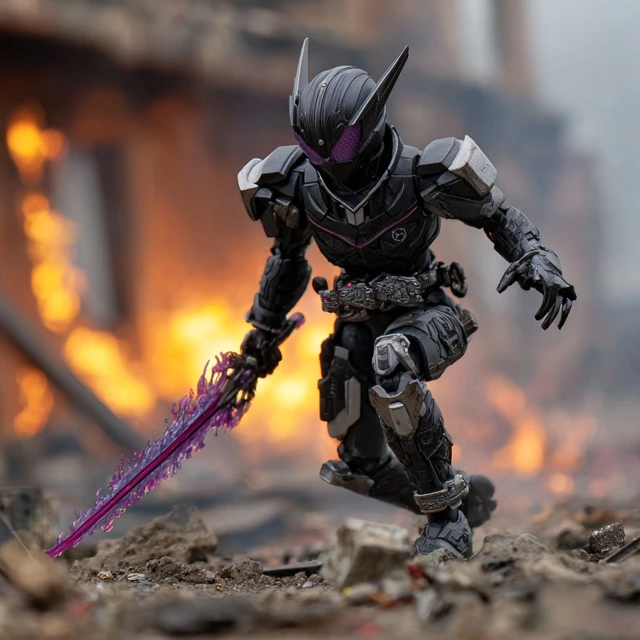 Black Kamen Rider with Excalibur in a Battle Scene