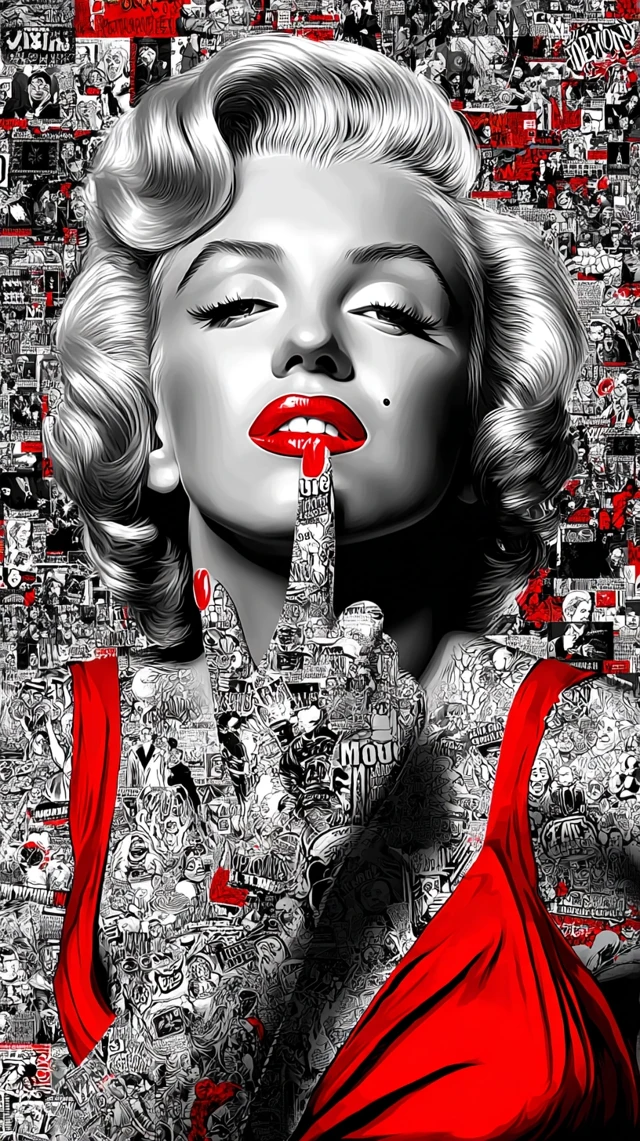 Marilyn Monroe Comic Art Red Black White
