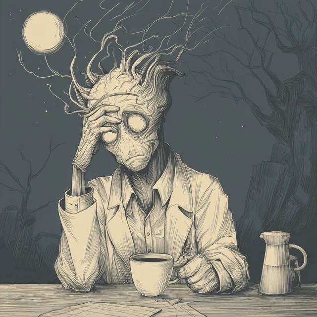 Stressed Alien Drinking Coffee Illustration