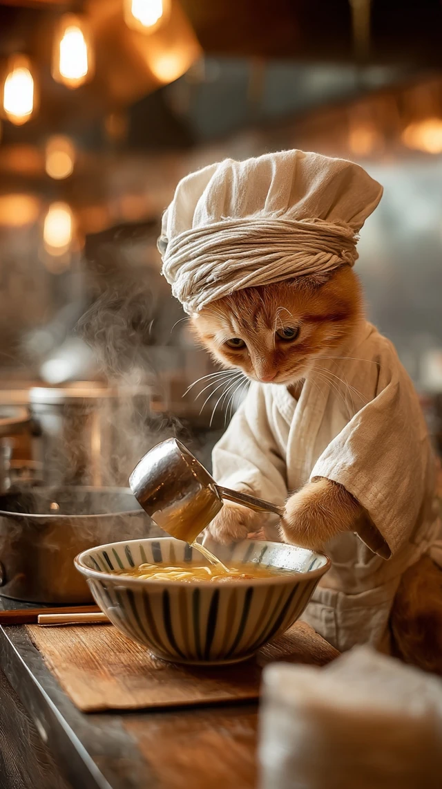 Chef Kitten Ramen Kitchen Illustration