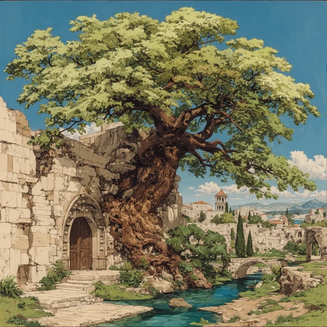 Ancient Israel Vinetree Landscape Artwork