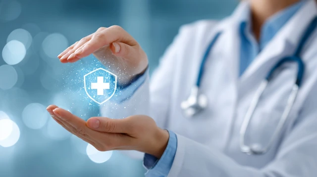Hi Tech Healthcare Doctor with Holographic Diagram