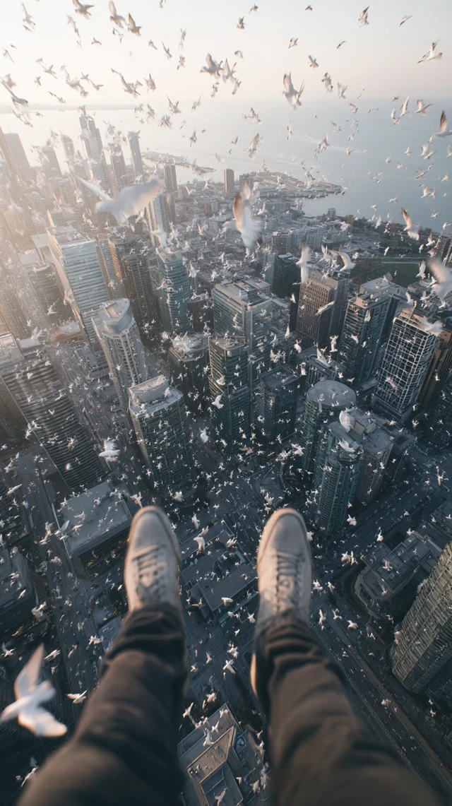 Urban Explorer Above Skyscrapers Birds Flying High