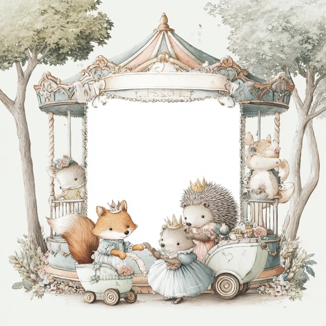 Baby Animals Carousel Nursery Illustration