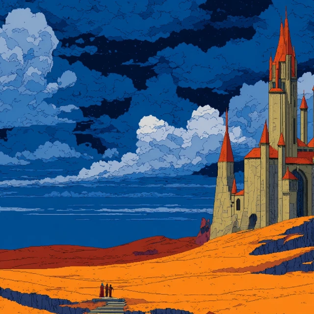 Techno Feudalist Castle on a Desert Planet Illustration