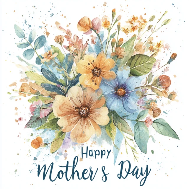 Mothers Day Watercolor Illustration with Flowers