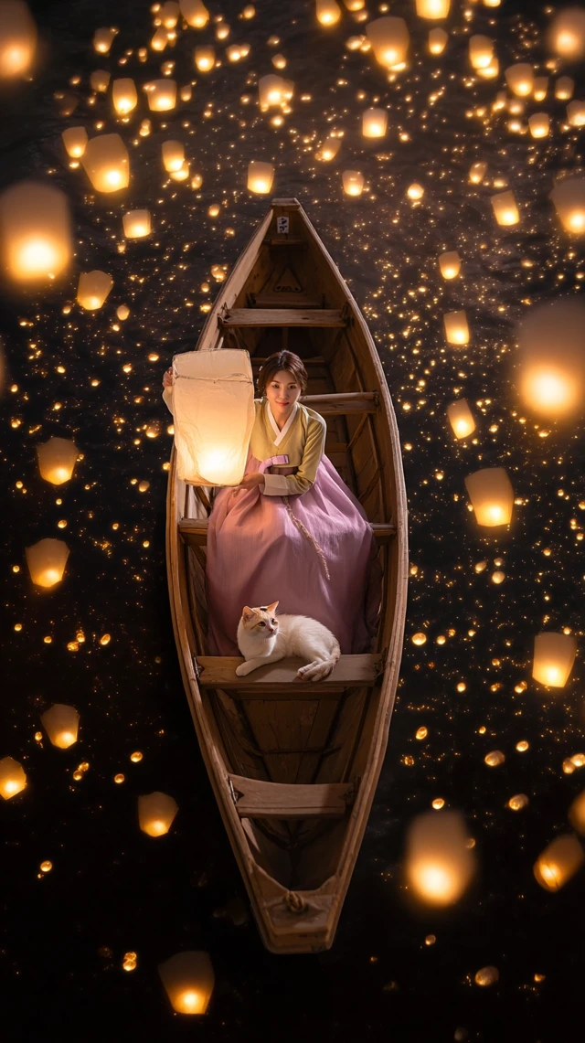Korean Lantern Festival Night Boat Scene