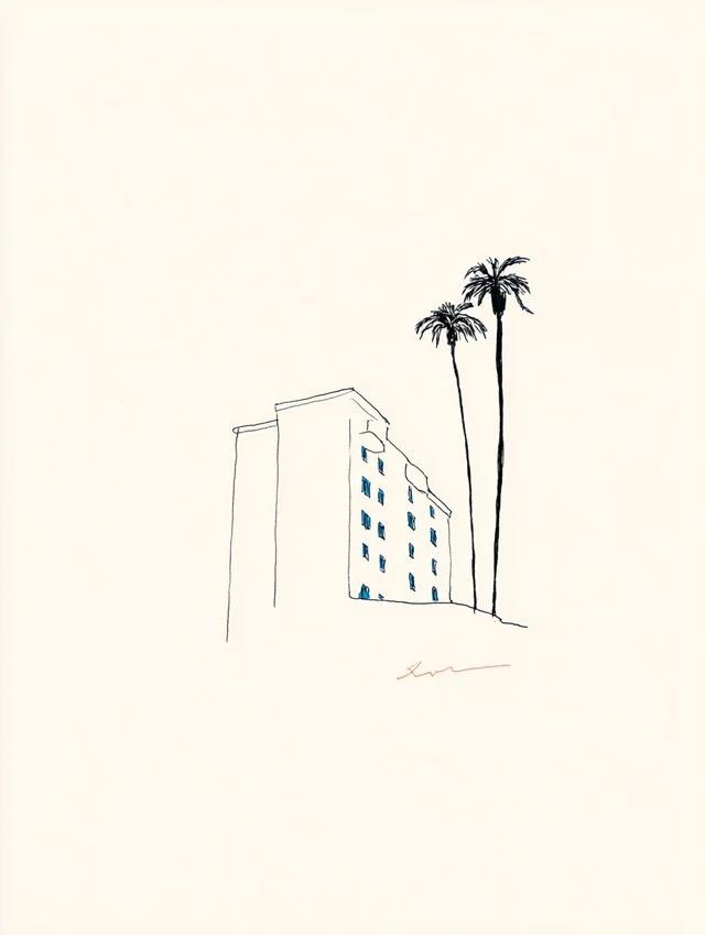 Beverly Hills Hotel Line Art Illustration