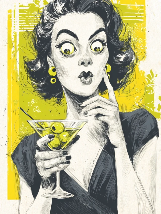 Retro Woman Martini Olives Eyes