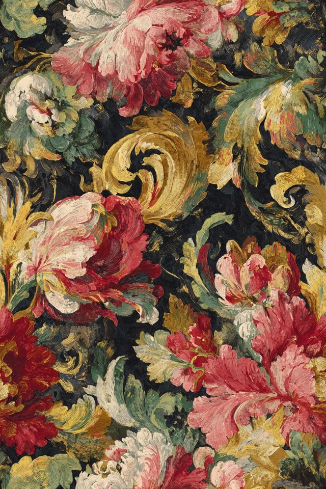 Vintage Floral Wallpaper Baroque Design