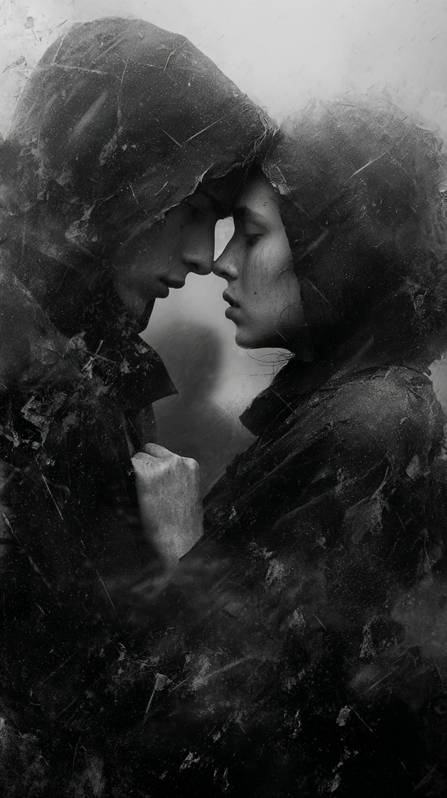Emotional Scene Two People in the Rain