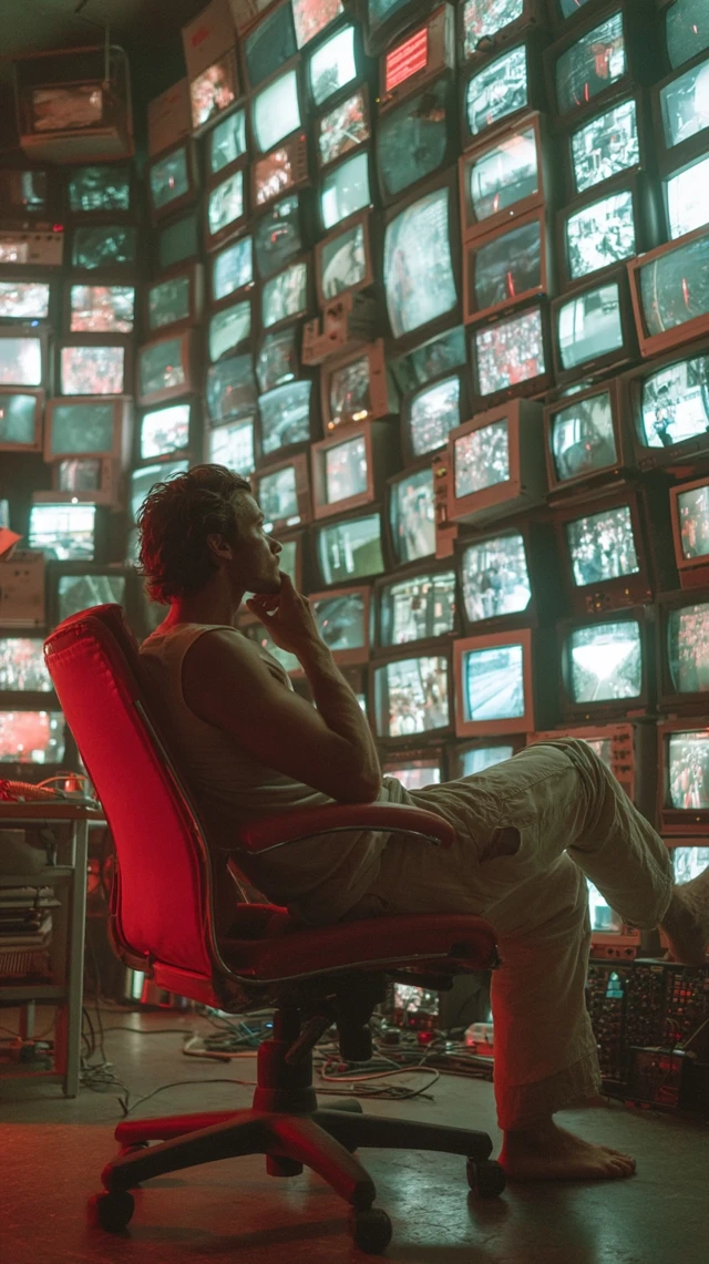 Surveillance Room: Man and Screens
