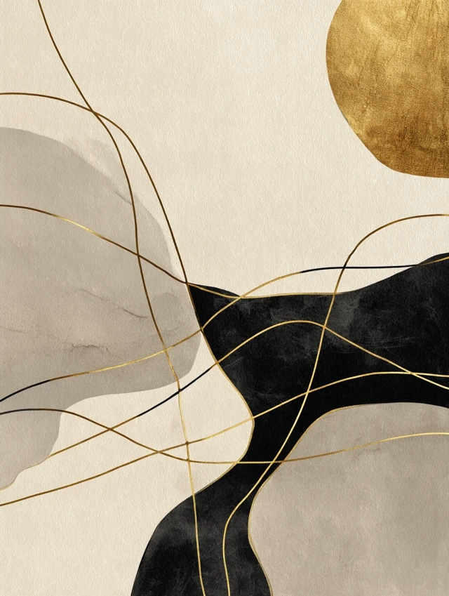 Abstract Line Art Landscape Gold Black Klimt Style