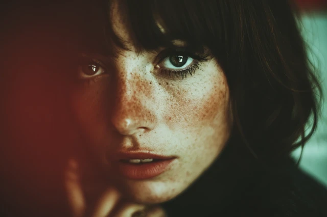 French Model Portrait with Freckles and Bangs