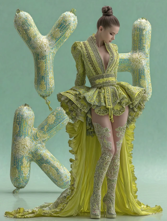 Yohji Yamamoto Inspired High Fashion Dress 3D Render