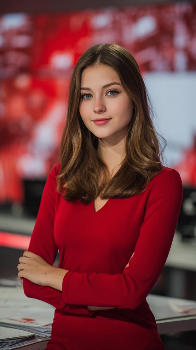 Polish News Anchor in TVP Studio