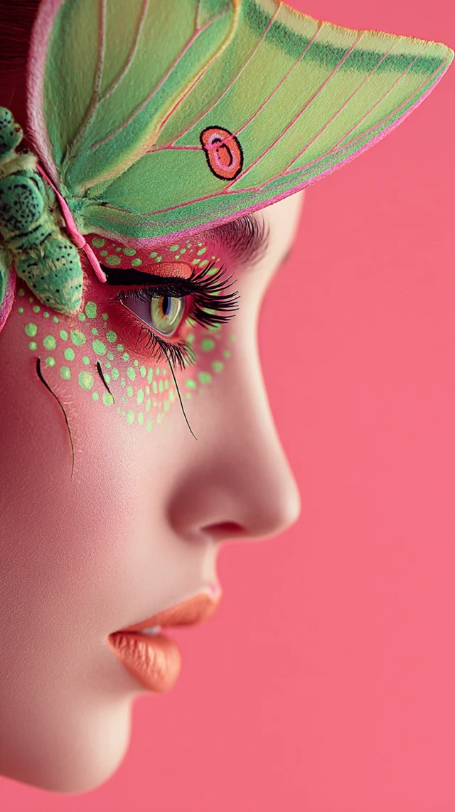 Luna Moth Makeup Look with Neon Eyeshadow