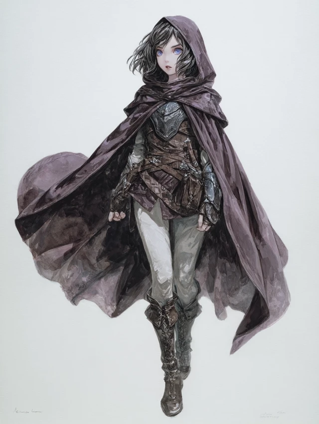 Anime Thief Watercolour Art DnD Girl in Leather