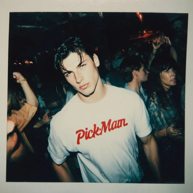 90s Nightclub Photo of Model with PickMan Shirt