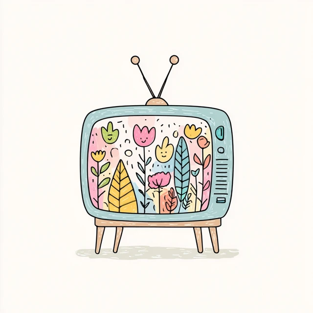 Vintage TV with Flowers Illustration