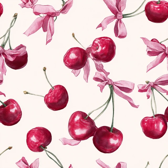 Cherry Pattern with Pink Bows Cute and Dreamy