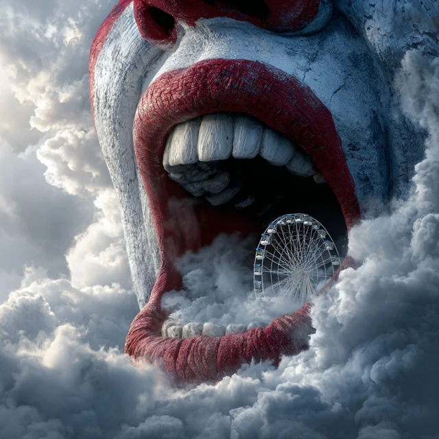 Creepy Clown Face Reveals Carnival Ride