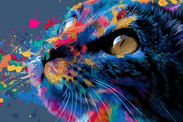Colorful Cat Splash Painting Vector Art