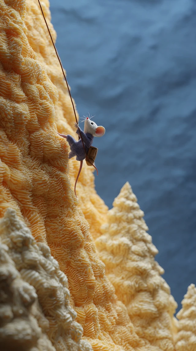 Mouse Rappelling Down Cheese Cliff Art