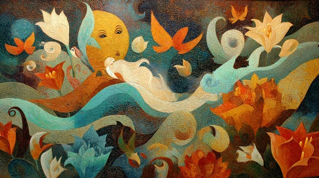 Abstract Oil Painting Mexican Culture Magic Carpet