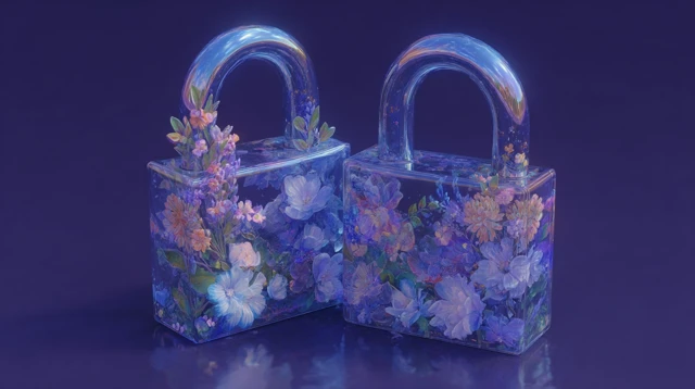 Transparent Locks with Floral Art - 3D Render