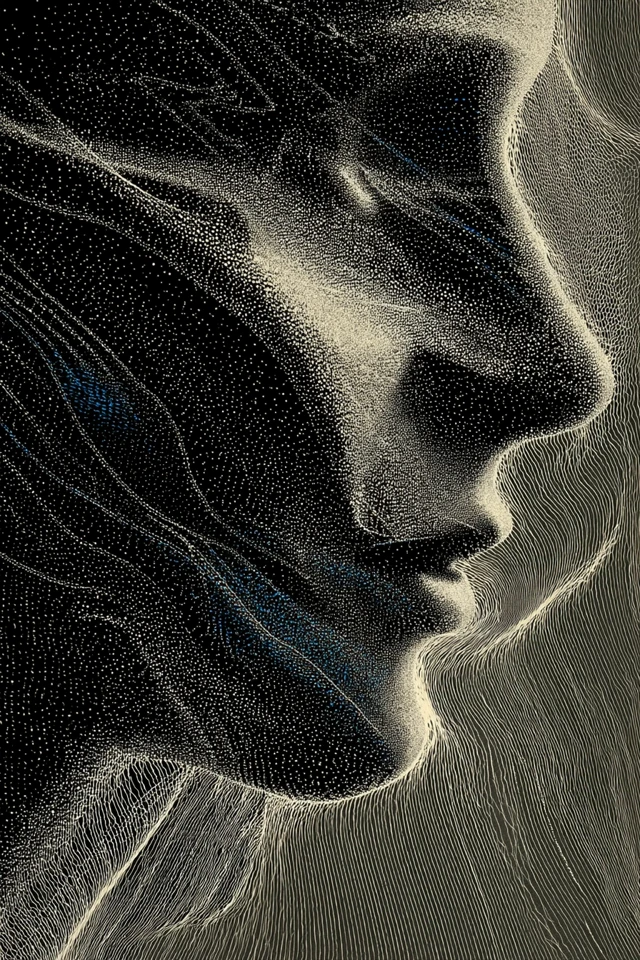 Minimalist Portrait Woman Grayscale with Blue Accents Art