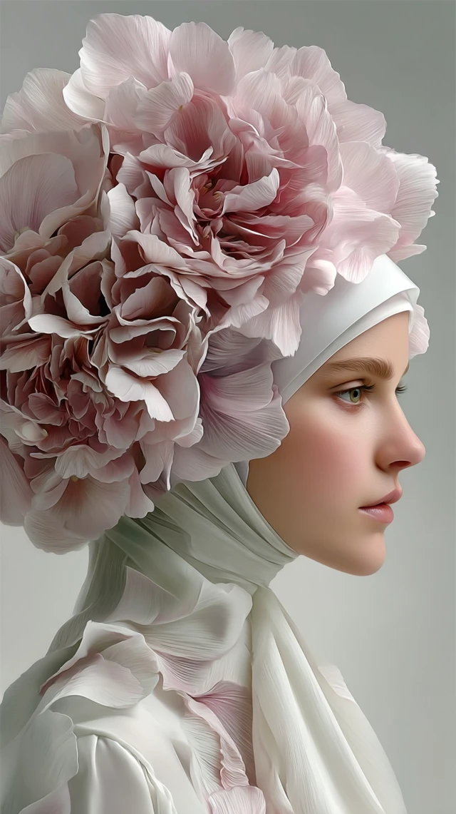 Hydrangea Headdress: Ultra-Realistic Floral Art