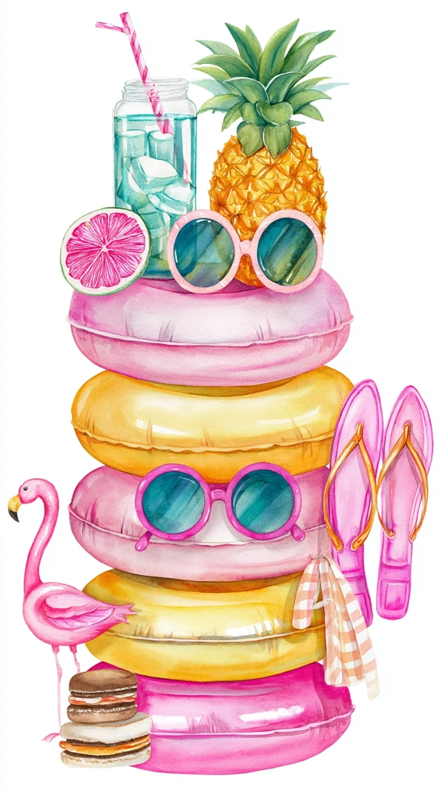 Watercolor Pool Party Decorations Illustration