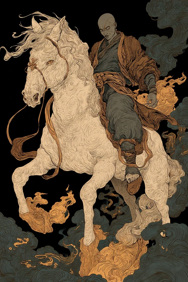 Ancient Chinese Warrior on Horse Ink Art
