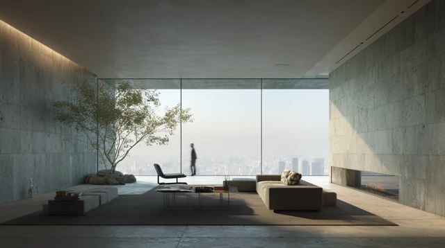 Luxury Minimalist Living Room by Tadao Ando 3D Render
