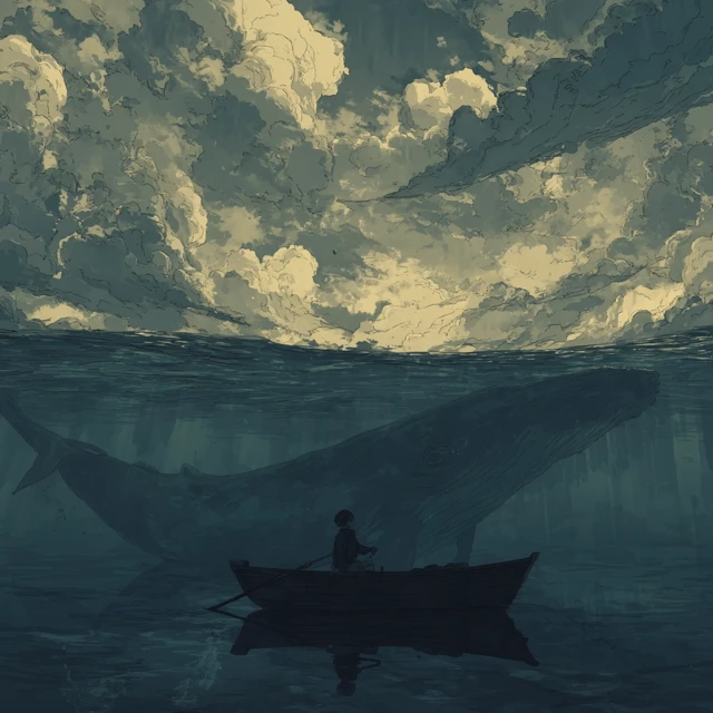 Girl and Whale at Sea Illustrated Novel
