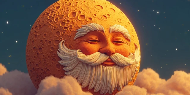 Wise Moon with Friendly Face: Space Illustration