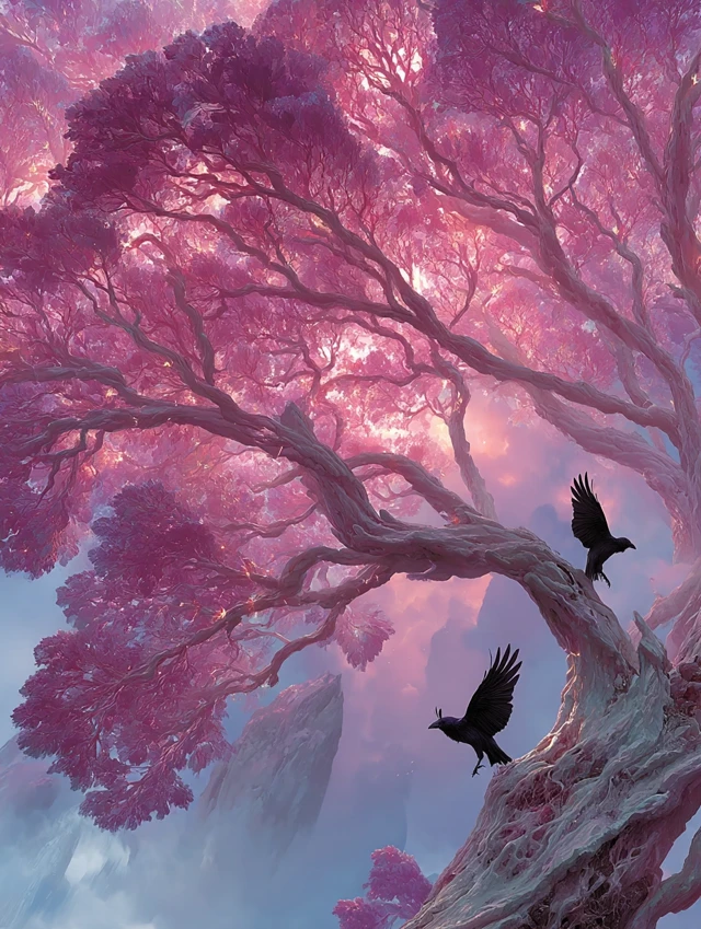 Mystical World Tree with Ravens