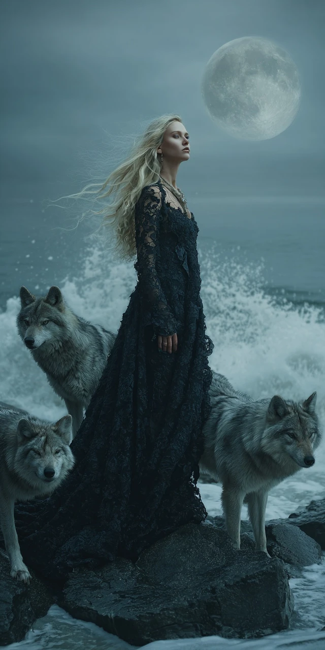 Gothic Romance Woman Wolves Moon Moonlight