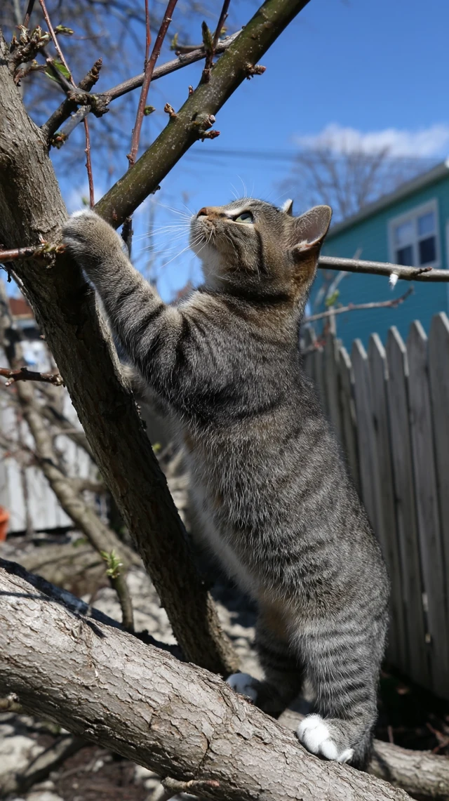 Cat Climbing Tree Branch