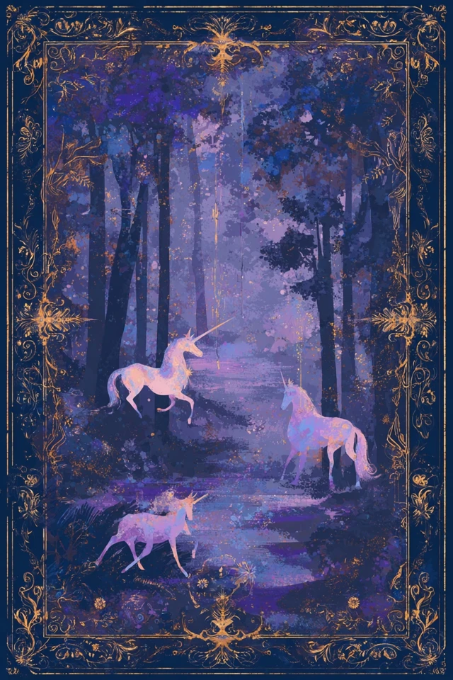 Magic Forest and Unicorns Celestial Boho Art Print