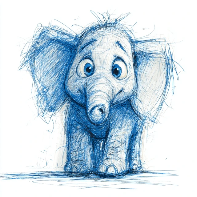 Cute Elephant Max Pencil Sketch Illustration