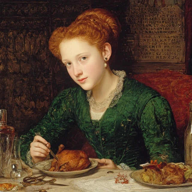 Victorian Lady with Red Hair and a Meal