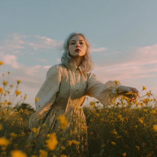 Editorial Model in Field Golden Hour Photography