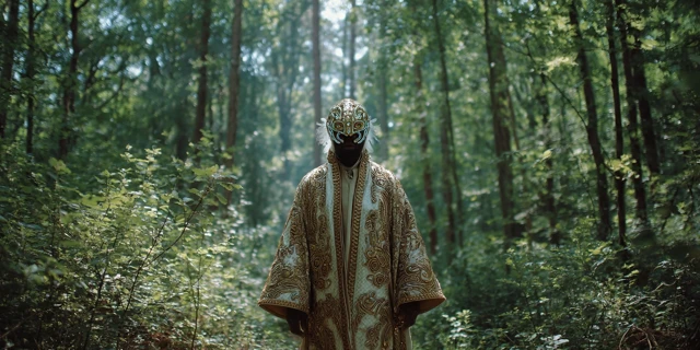Mystical Figure in a Forest Retro Photograph